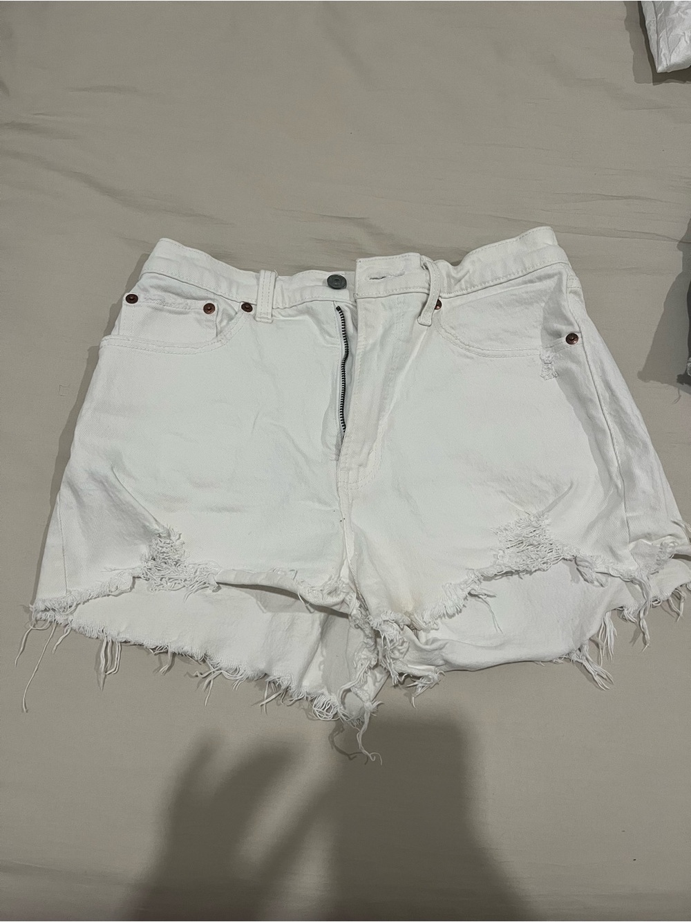 Abercrombie & Fitch White Distressed Denim Cutoff Shorts